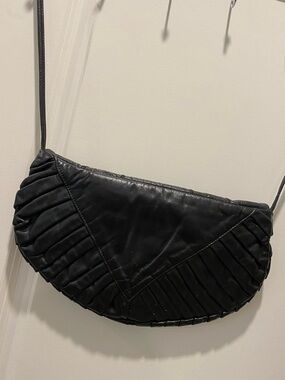 Vintage 1980s Black Leather Crossbody / Shoulder Bag. Made in USA